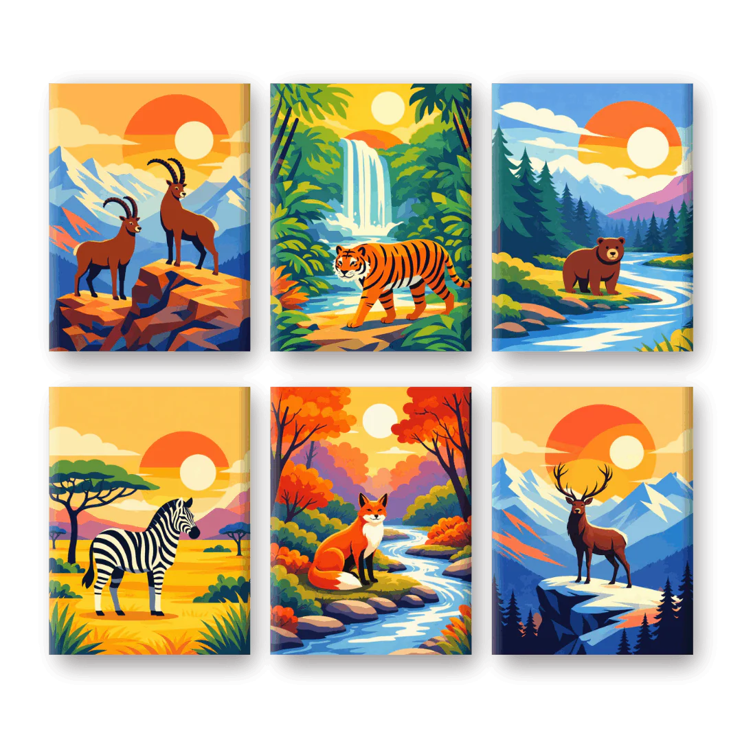 6 Mini Paintings - Animals & Landscapes Set