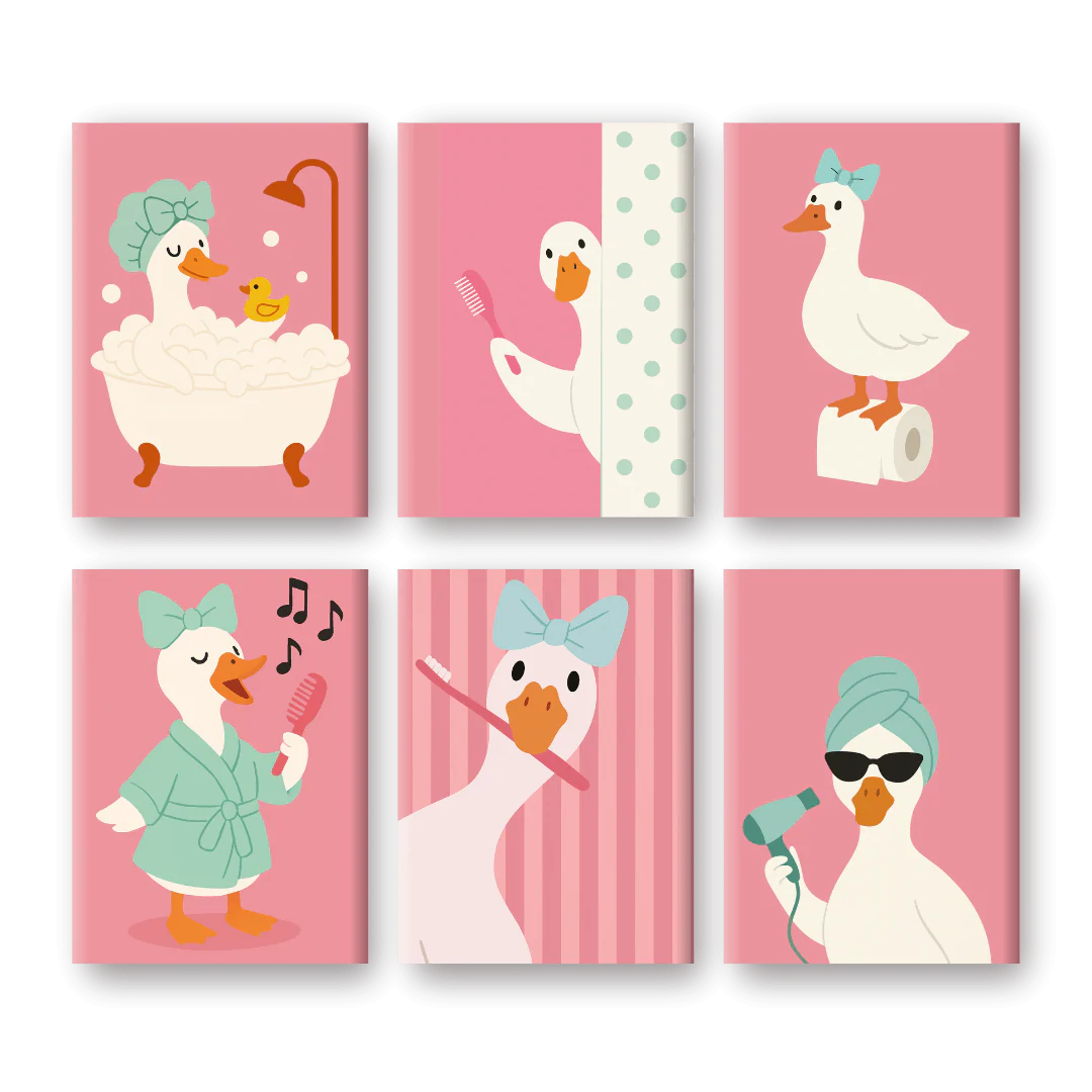 6 Mini Paintings - Bathroom Goose Set