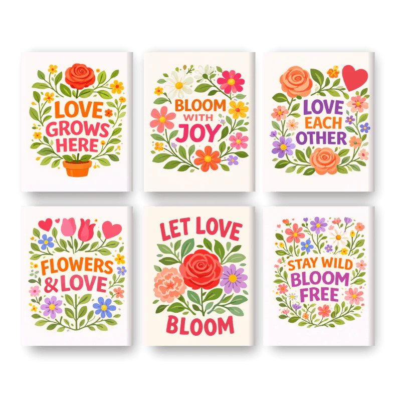 6 Mini Paintings - Blooming Quotes Set