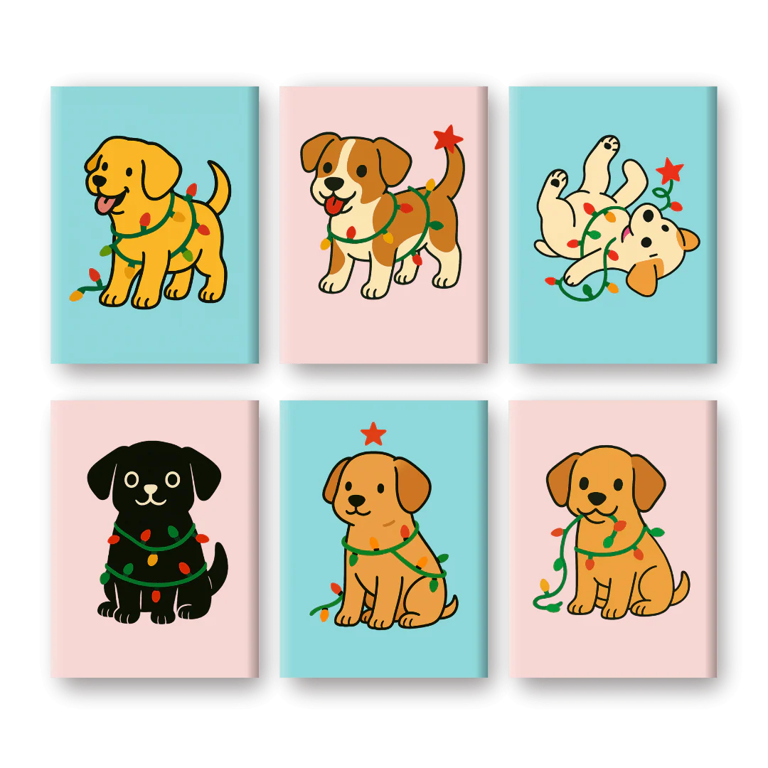 6 Mini Paintings | Christmas Puppies Set