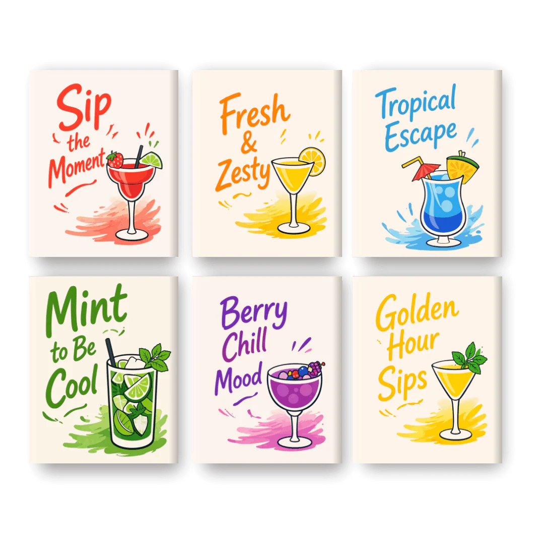 6 Mini Paintings - Cocktail Quotes Set