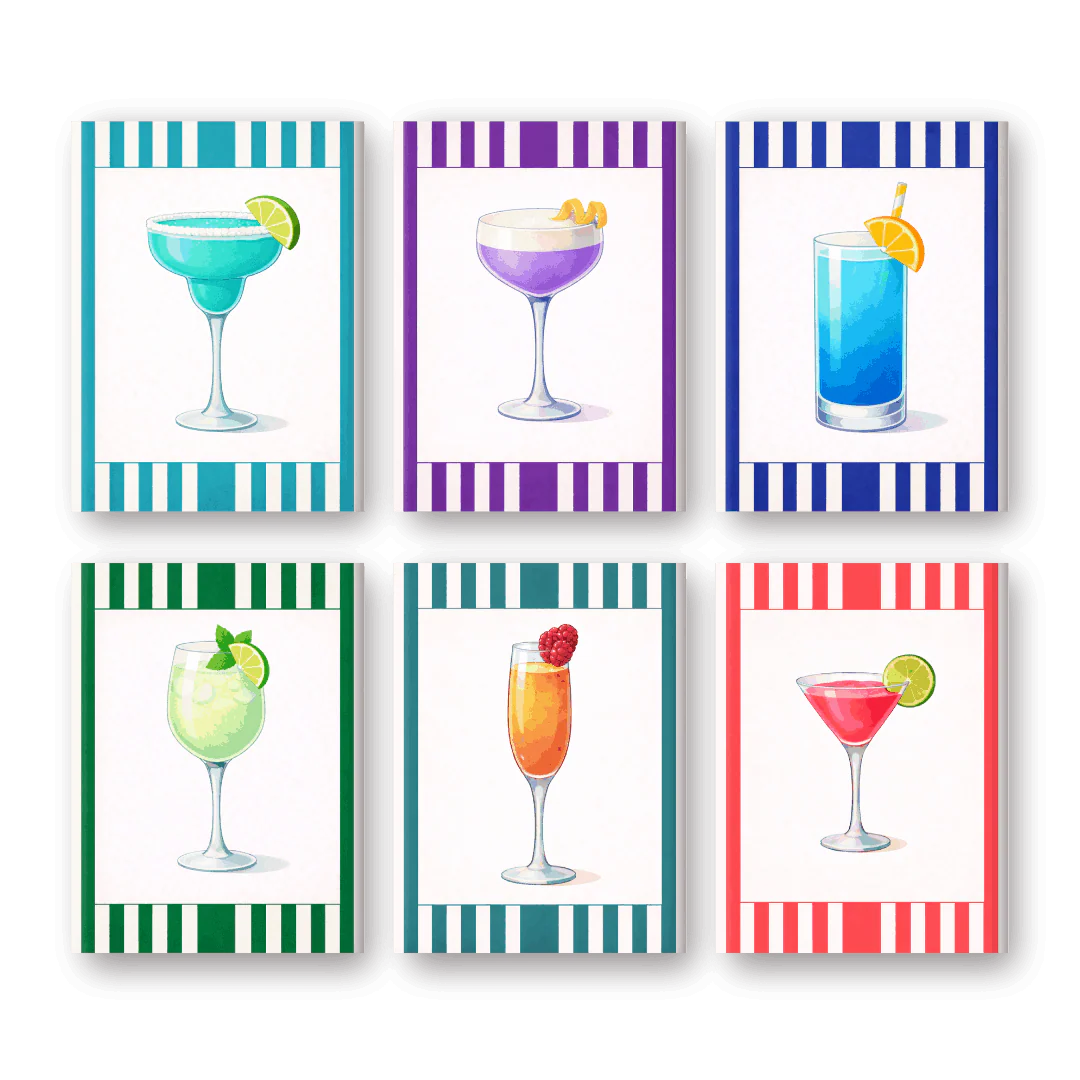 6 Mini Paintings - Colorful Striped Cocktails Set