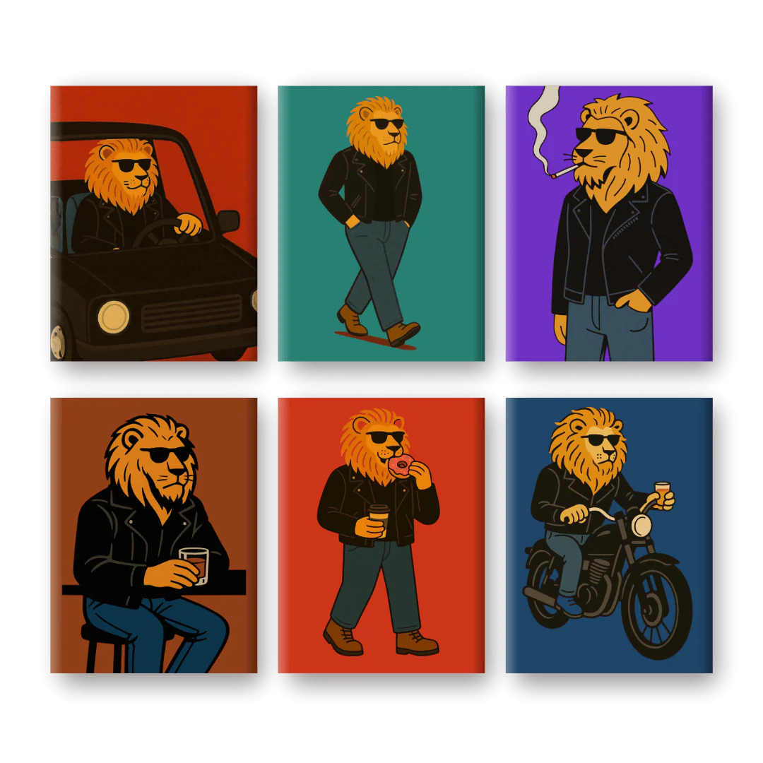 6 Mini Paintings - Cool Lion Set