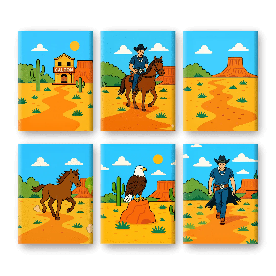 6 Mini Paintings - Cowboy Saloon Set