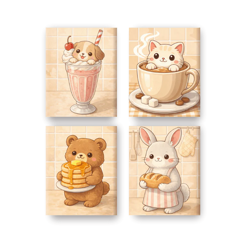 4 Mini Paintings - Cute Animals Set
