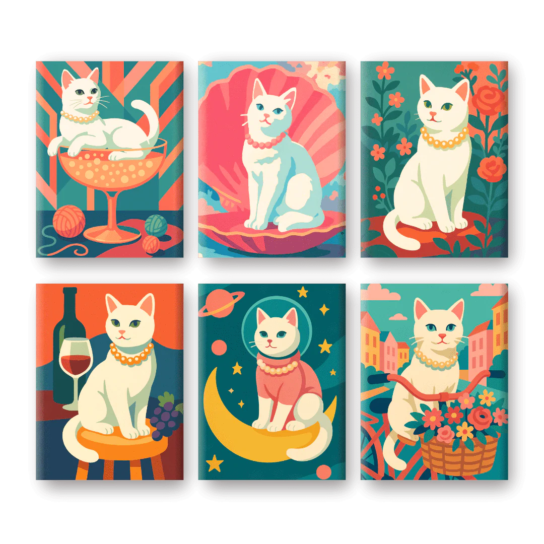 6 Mini Paintings | Elegant Cat Set