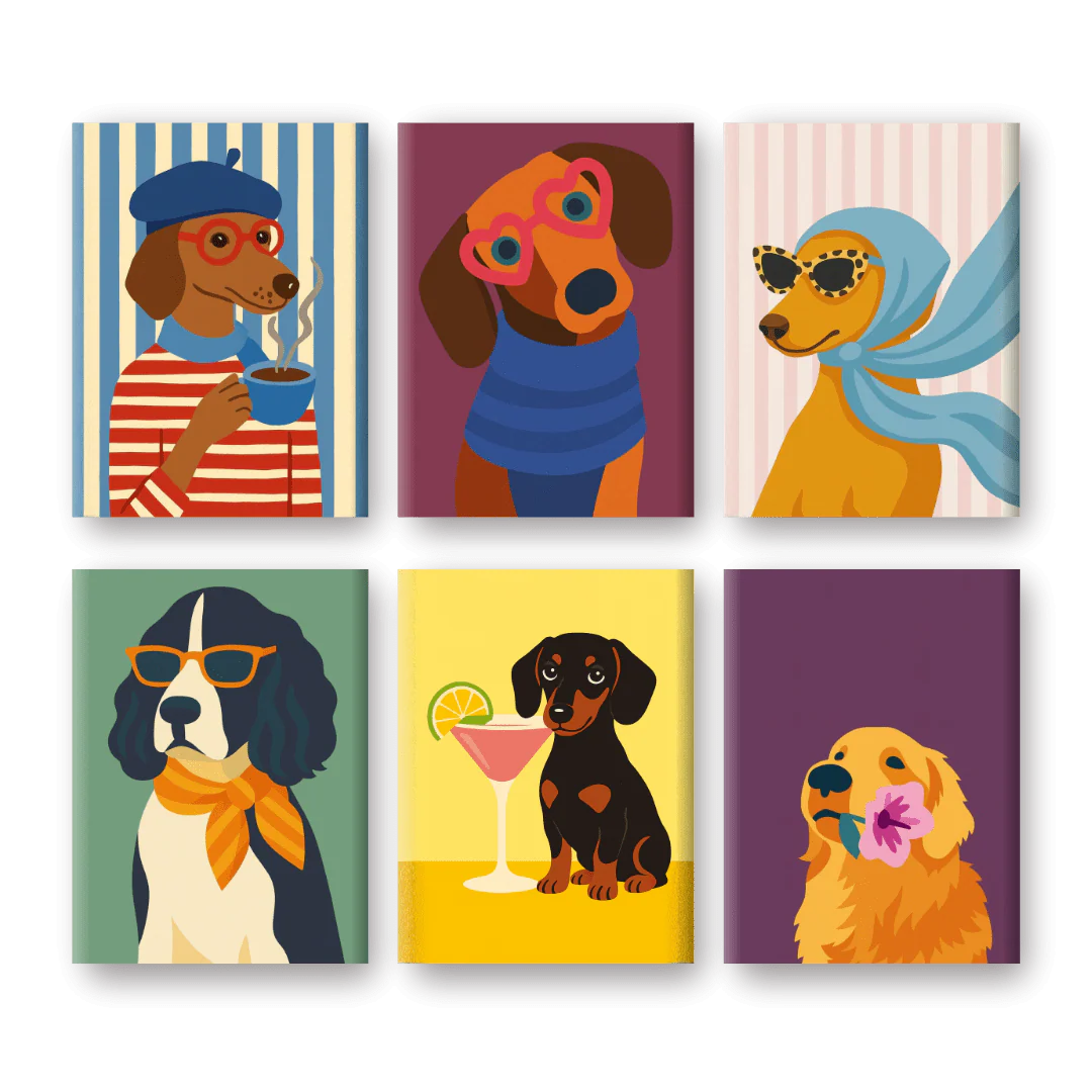 6 Mini Paintings - Fancy Dogs Set