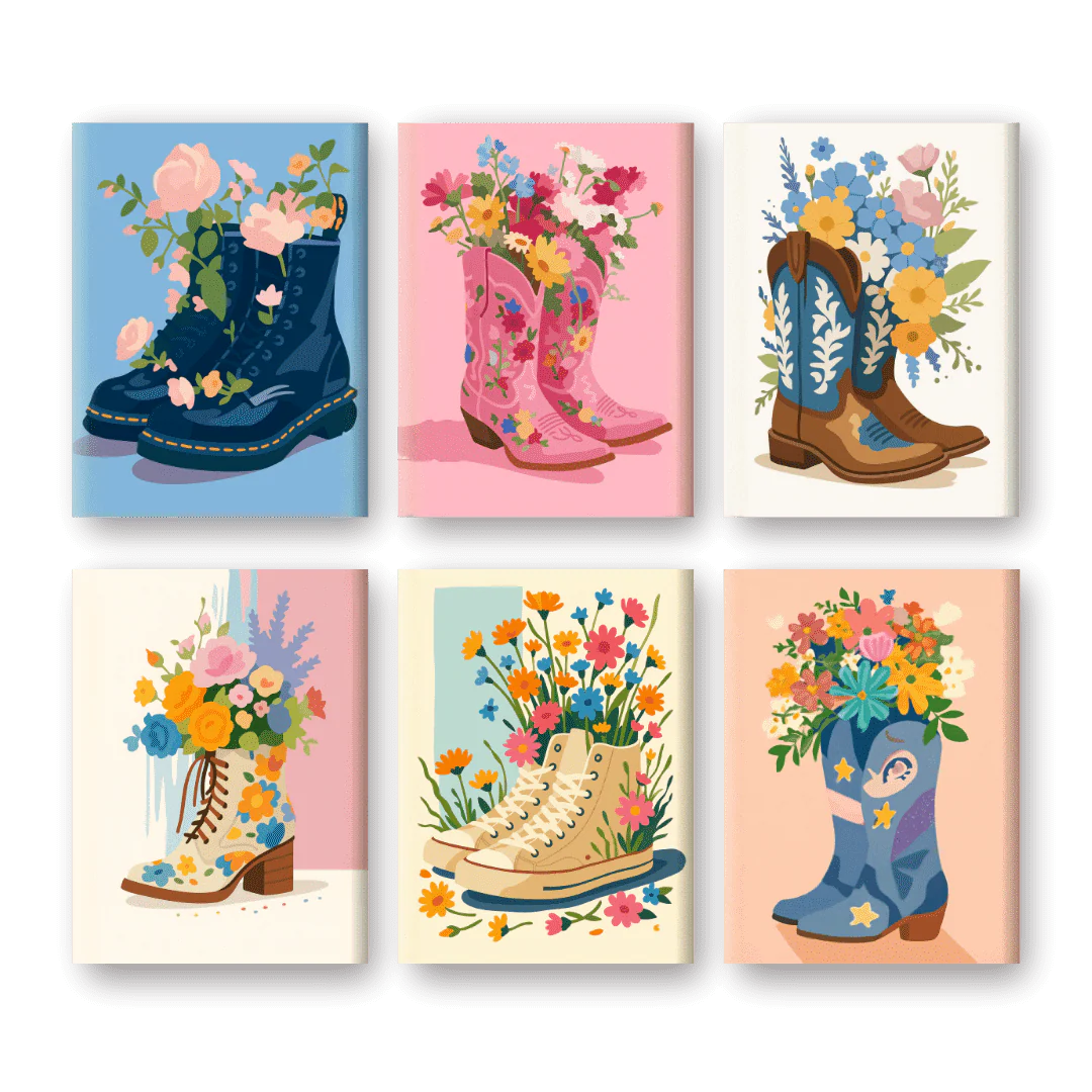6 Mini Paintings - Flower Boots Set