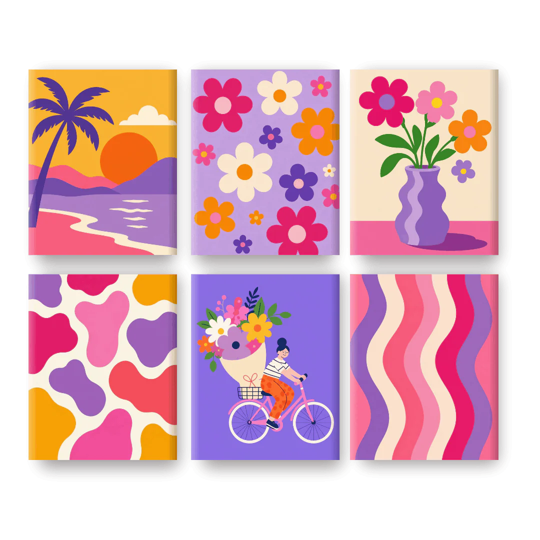 6 Mini Paintings - Flower Power Set