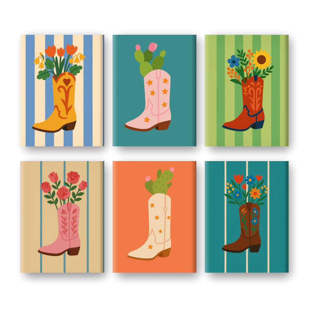 6 Mini Paintings - Flowers in Boots Set