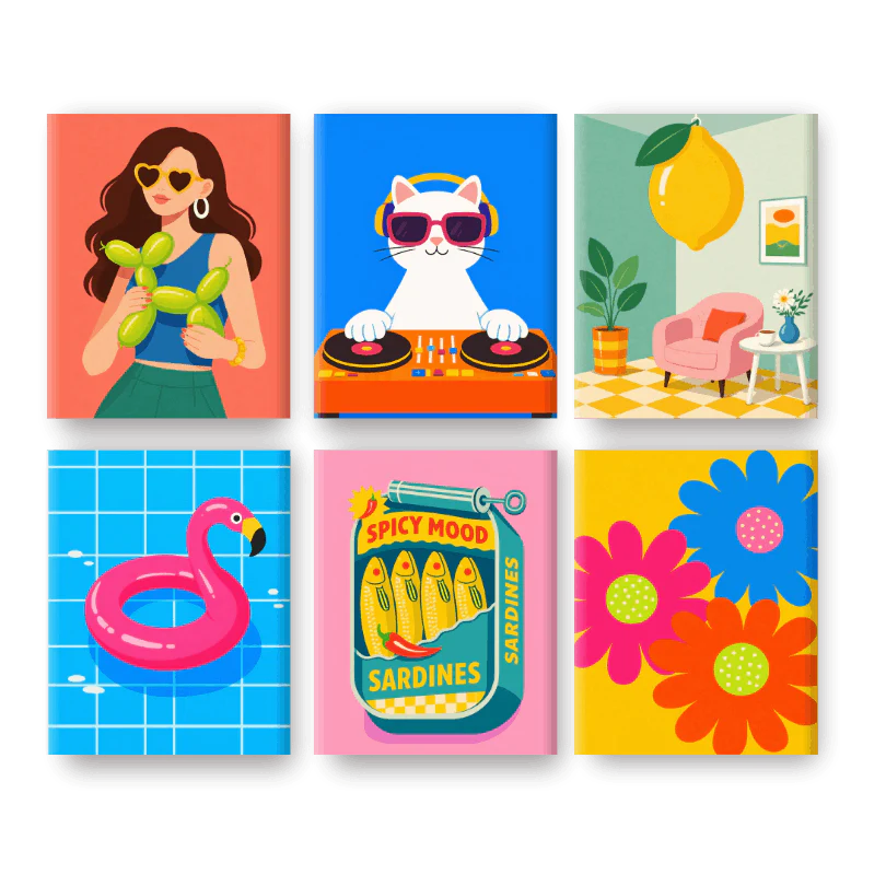 6 Mini Paintings - Fun & Funky Set