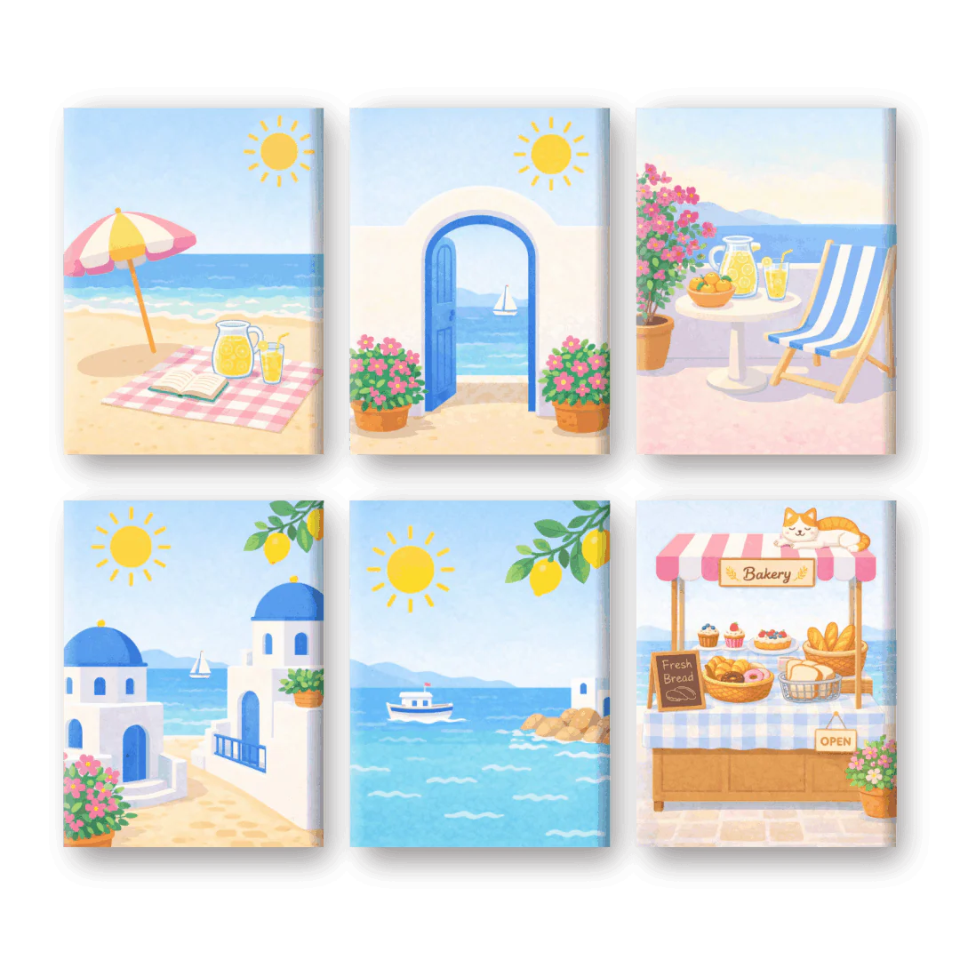 6 Mini Paintings - Greek Island Set
