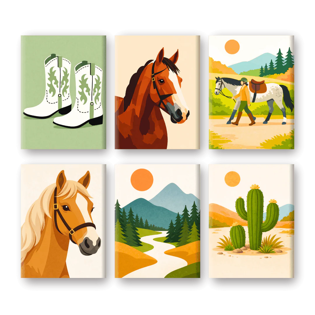 6 Mini Paintings - Horses Set