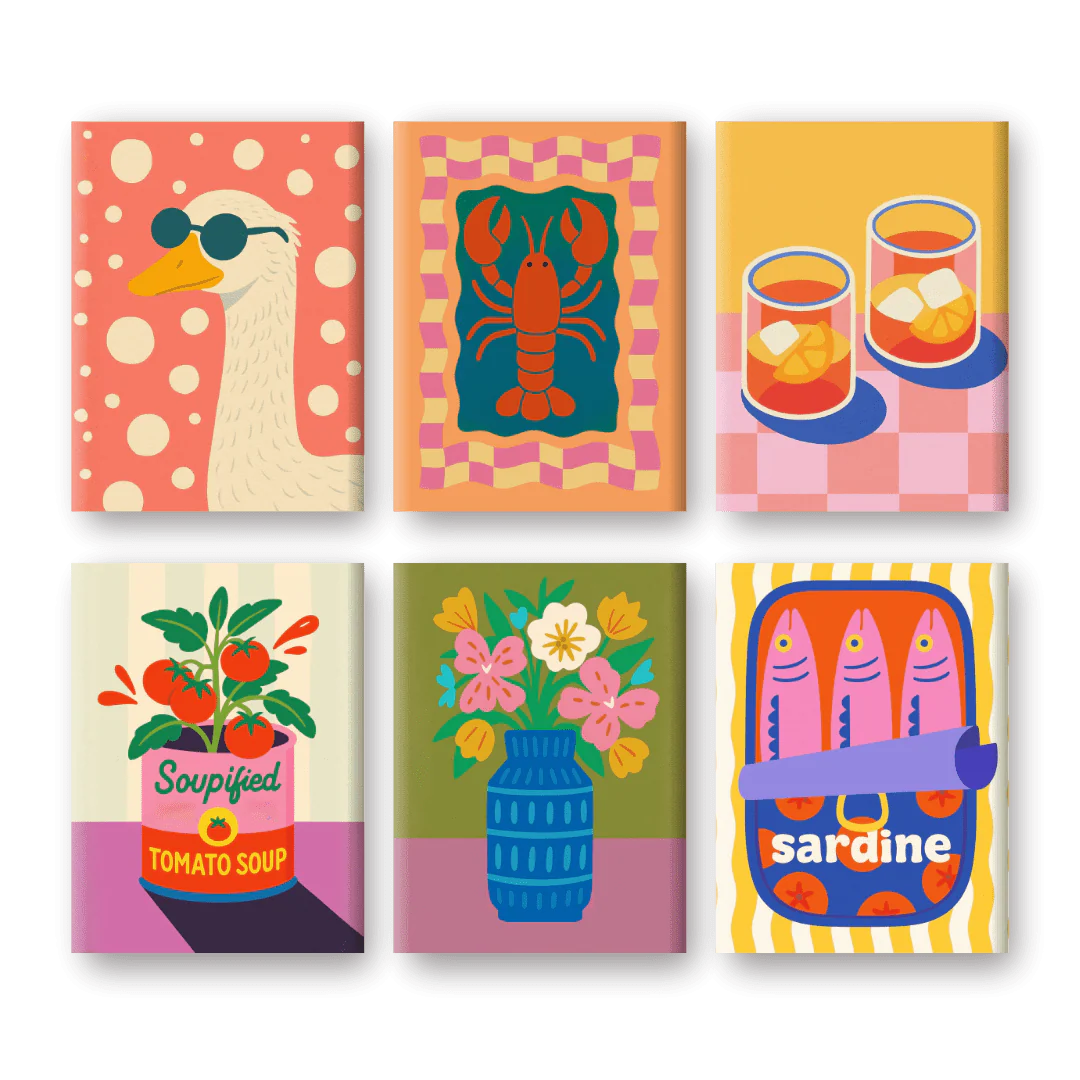 6 Mini Paintings - Lobster & Sardines Set