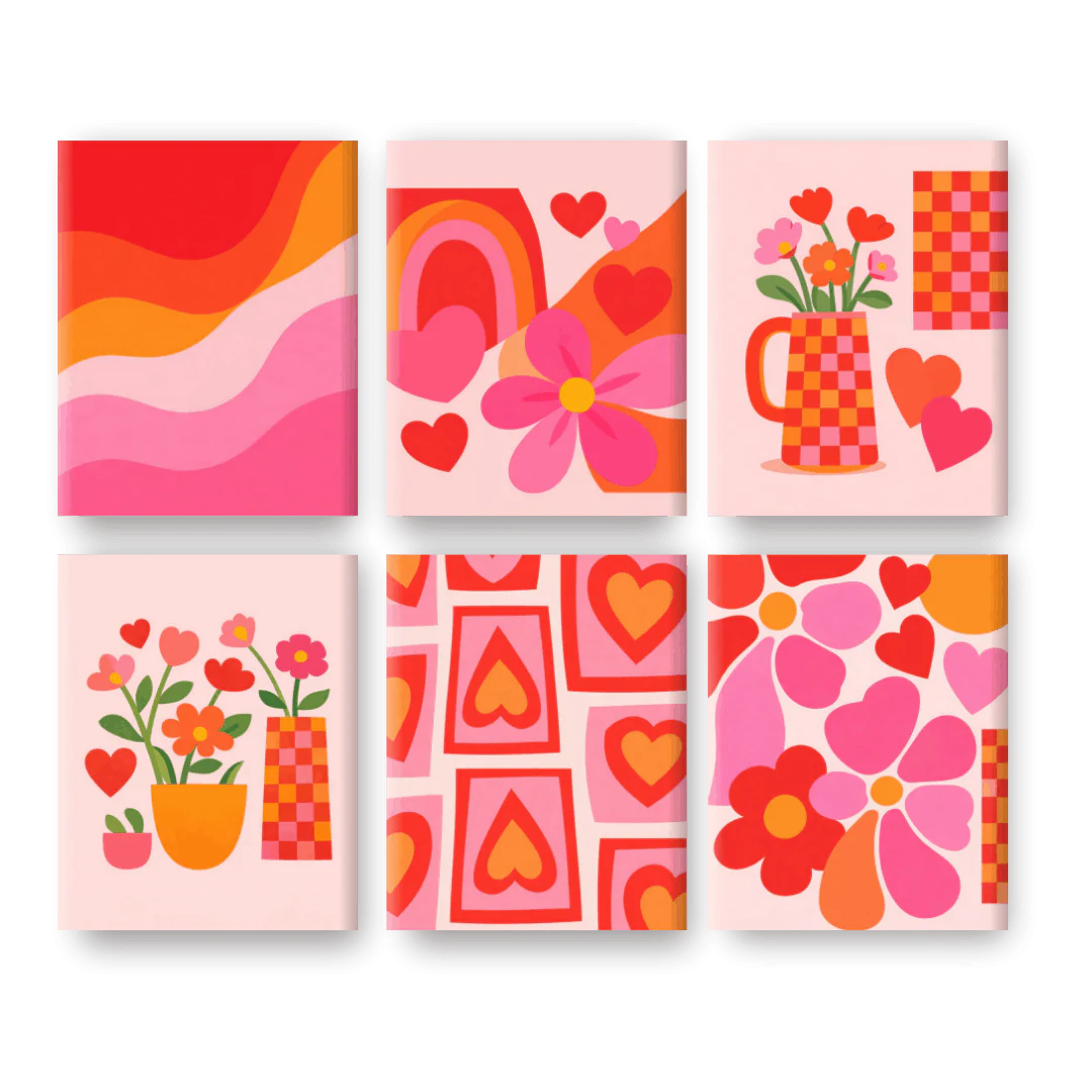 6 Mini Paintings - Love & Flowers Set