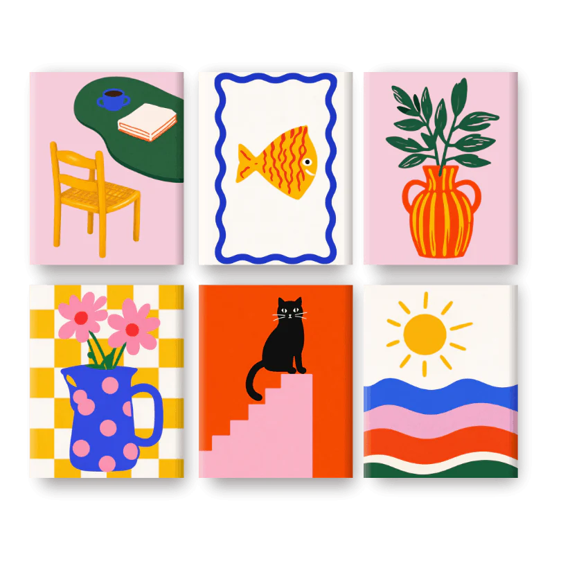 6 Mini Paintings - Modern Mediterranean Set