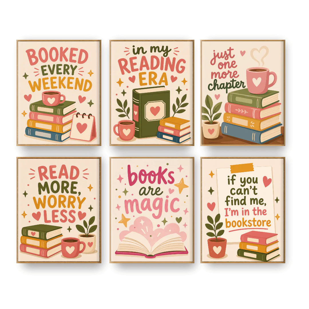 6 Mini Paintings - Books & Quotes Set