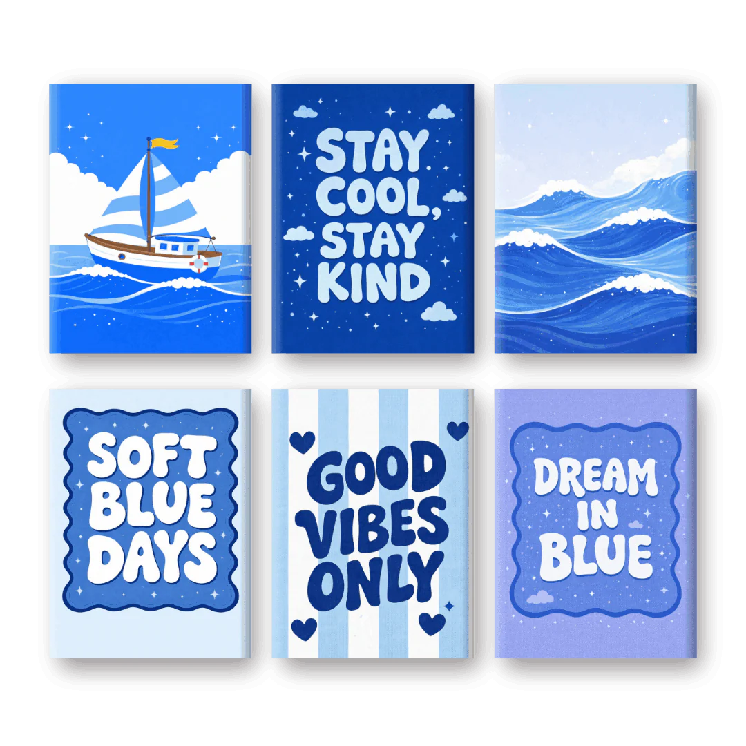 6 Mini Paintings - Ocean Blue Set