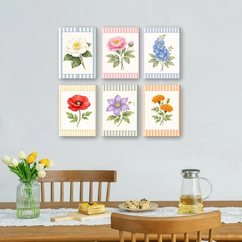 6 Mini Paintings - Striped Flower Set - Image 2