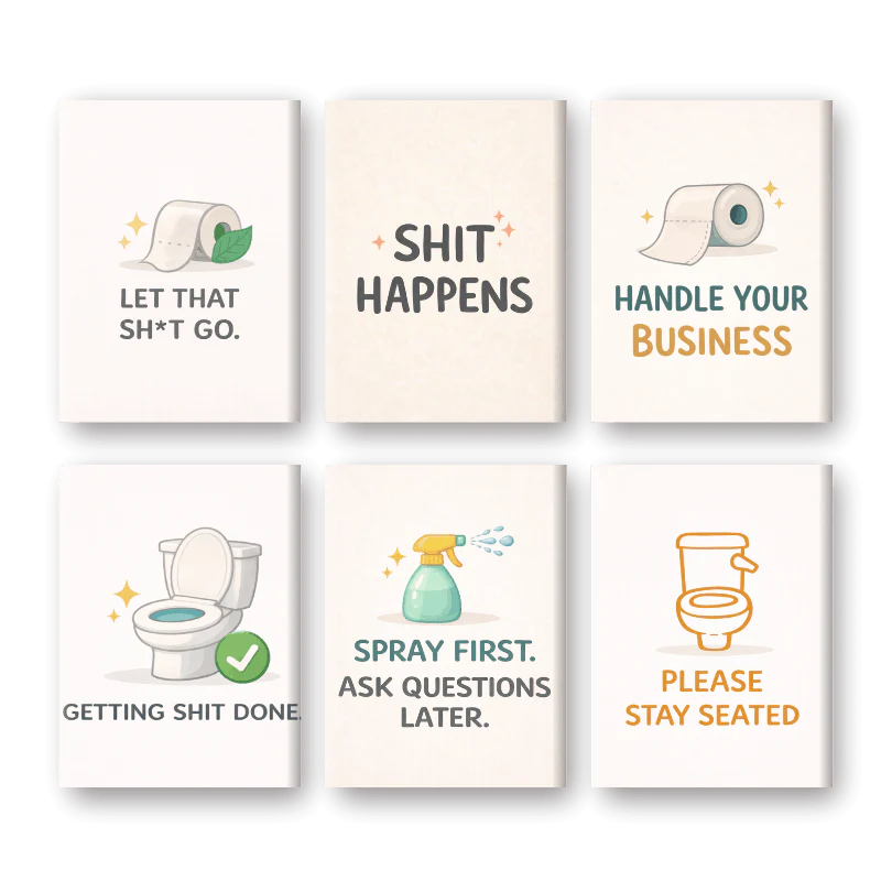 6 Mini Paintings - Toilet Quotes Set