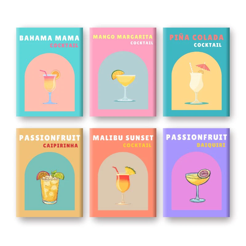 6 Mini Paintings - Tropical Cocktail Set