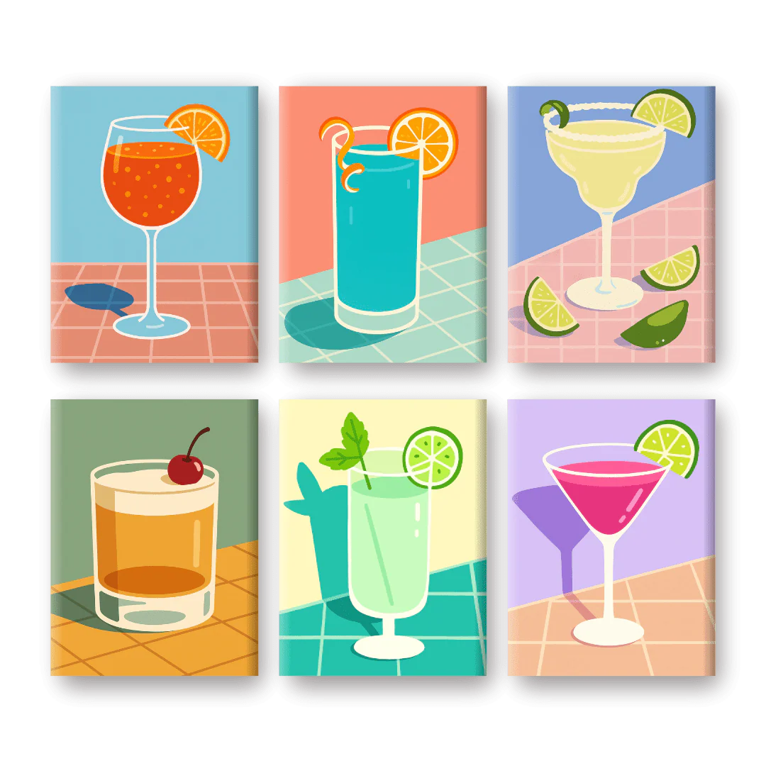 6 Mini Paintings - Tropical Cocktails Set