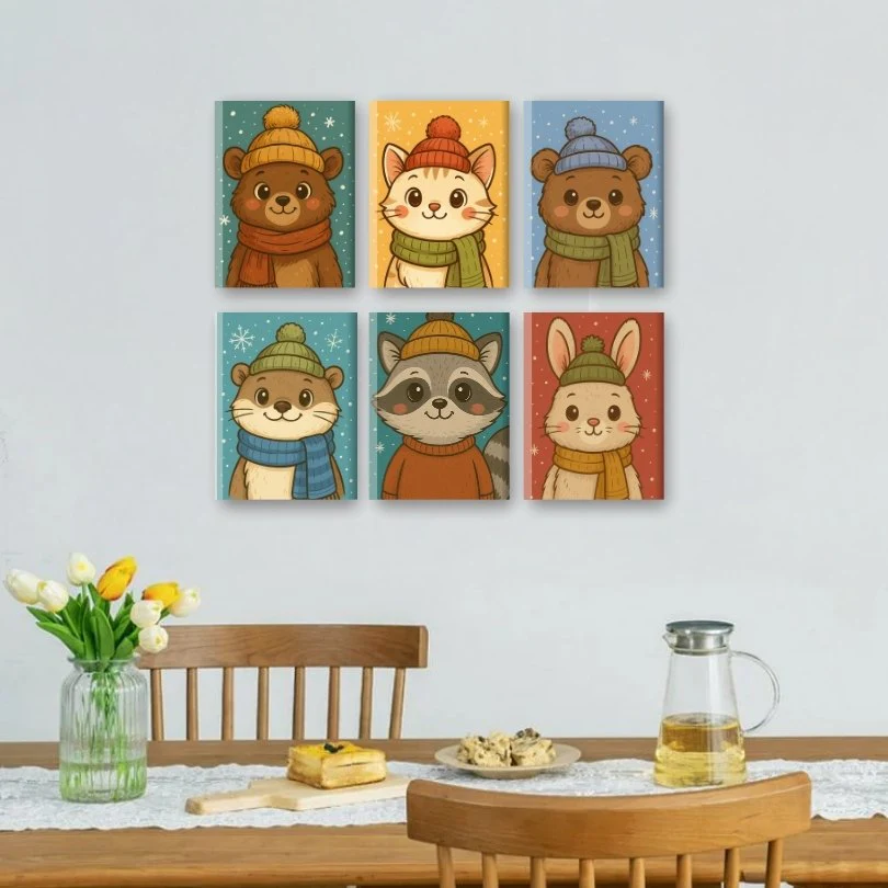 6 Mini Paintings - Winter Animals Set - Image 2