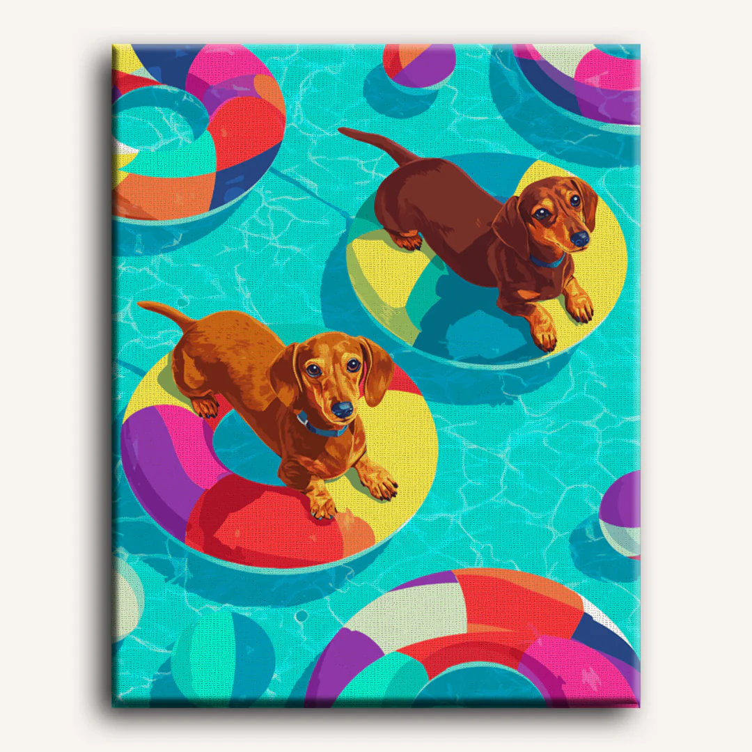 Floating dachshunds | Paint by Number - Image 2
