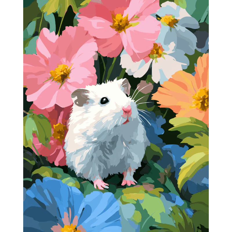 Hamster in the flower field | Paint by Number