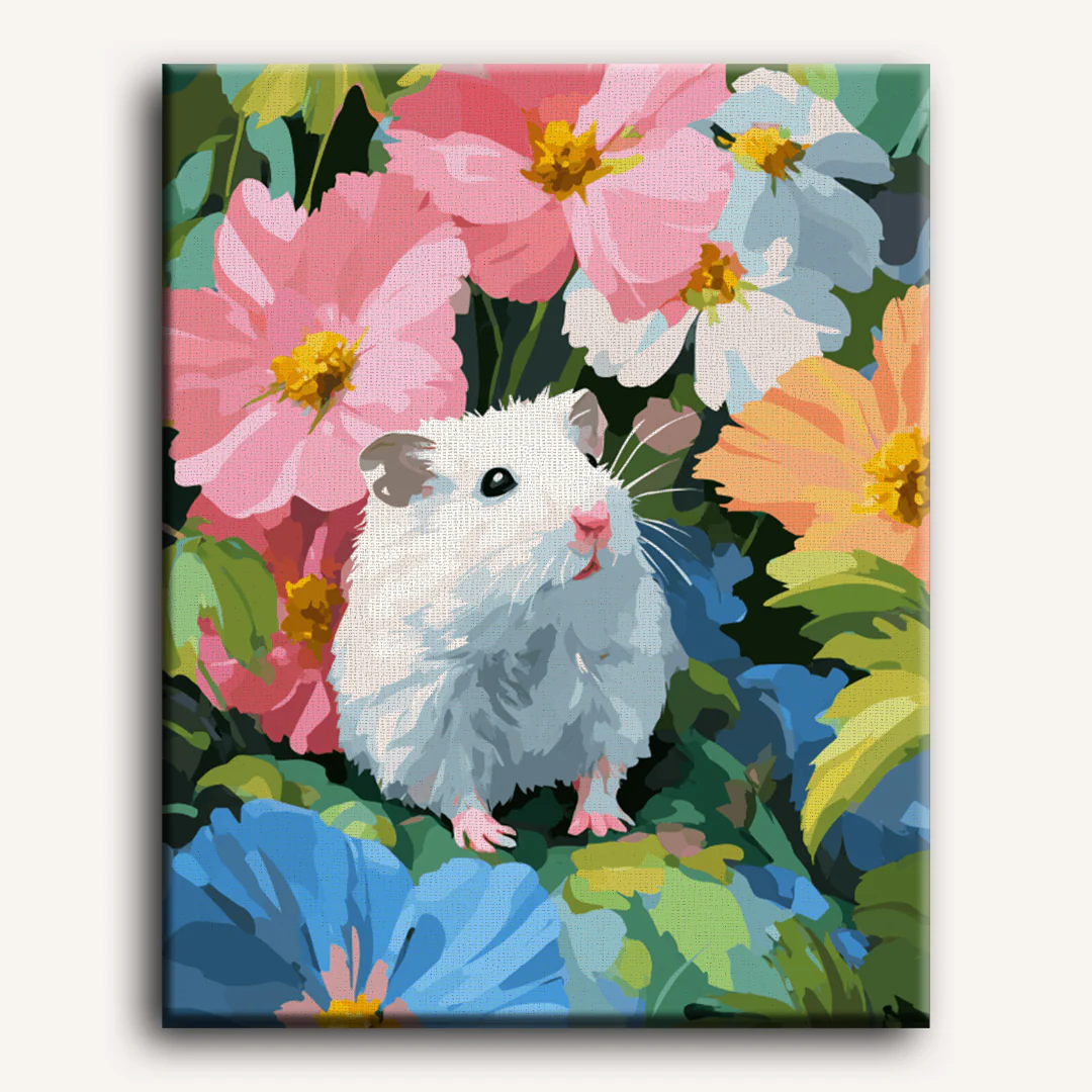Hamster in the flower field | Paint by Number - Image 2