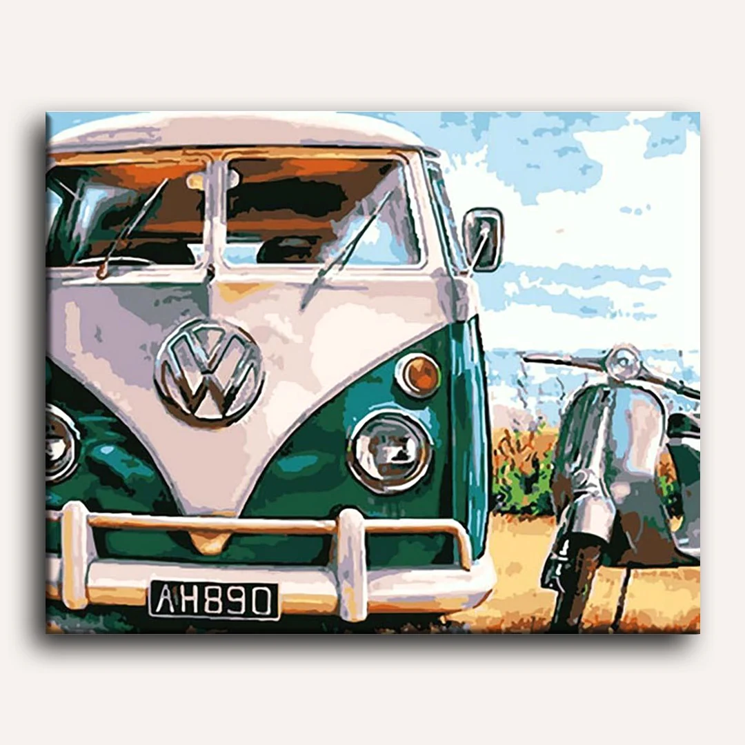 Old Bus and Scooter | Paint by Numbers - Image 2