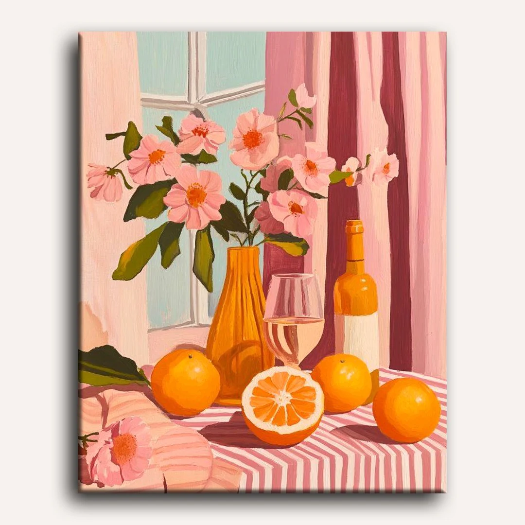 Orange Wine and Flowers | Paint by Numbers - Image 2