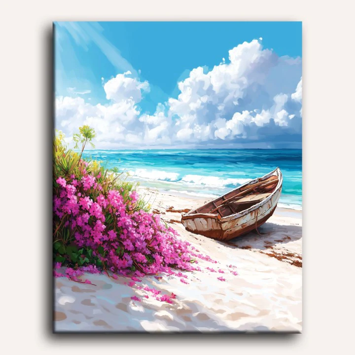 Rusty Boat at the Beach | Paint by Number - Image 2