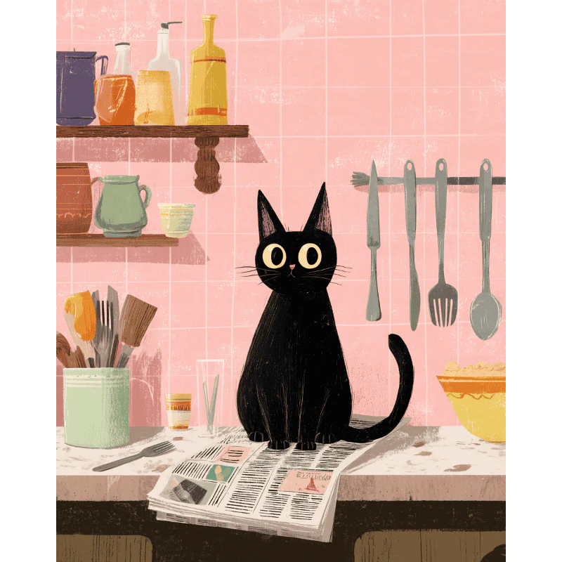 The black cat in the kitchen | Paint by Number