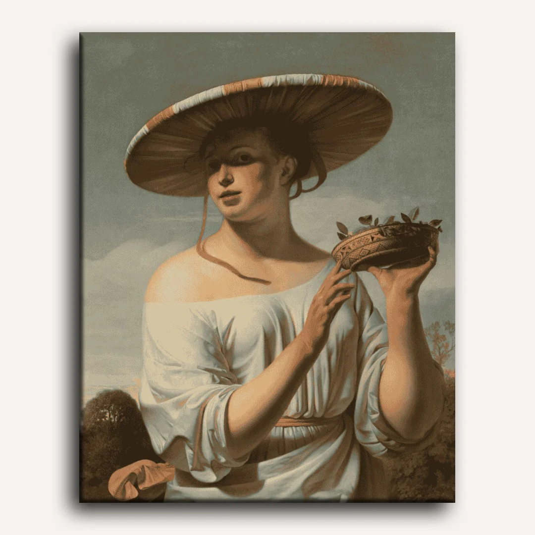 Woman in a large hat - Caesar Boetius van Everdingen | Paint by Number - Image 2